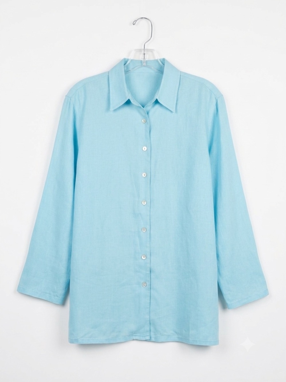 Jones New York - Vintage Oversized Aqua Blue Linen Button Up Shirt - Size XL